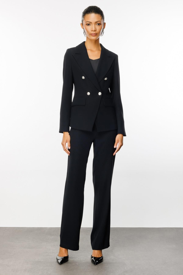 Ekol Minimalist Çift Düğmeli Uzun Kollu Kadın Blazer Ceket - İş & Günlük