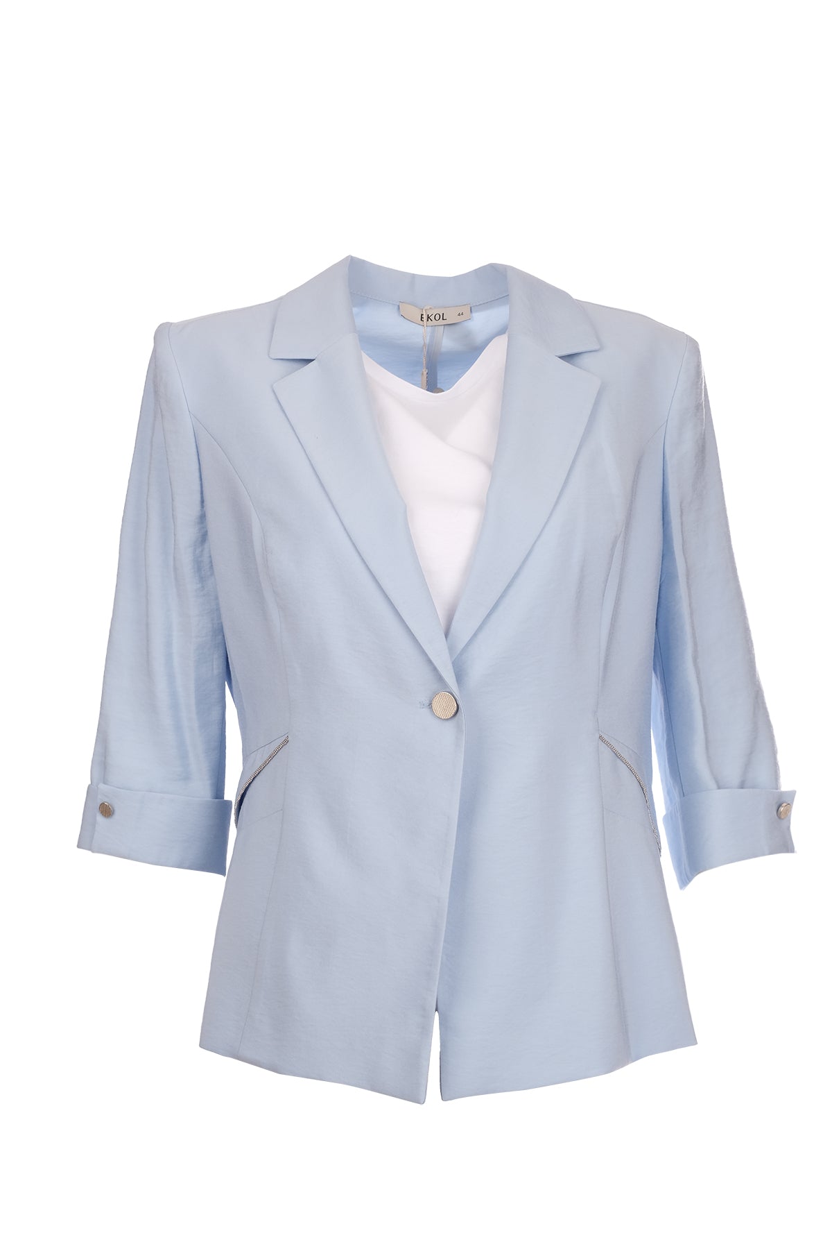 Ekol Tek Düğmeli Truakar Kol Cepleri Taş Detaylı Kadın Ceket 25YEKL04144