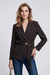 Ekol Kadın Çentikli Yaka Kuşak Detaylı Uzun Kollu Blazer Ceket
