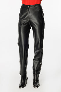 Ekol Kadın Deri Look Midi Pantolon - Minimalist Günlük Stil - Metalik Detaylar
