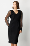 Ekol Kolları Taşlı V Yaka Midi Elbise 26KEKL04025