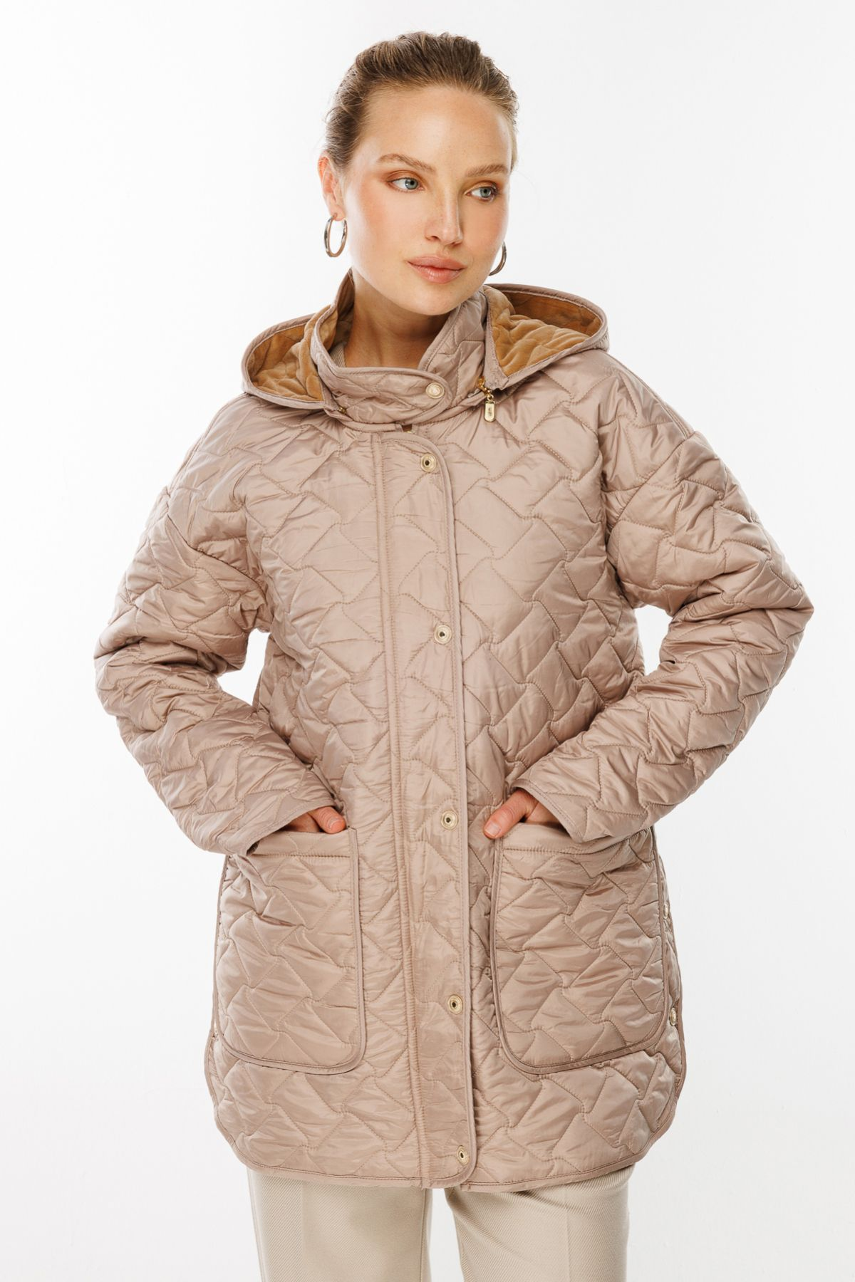 Ekol Kadın Oversize Kapüşonlu Midi Mont - Günlük Şıklık