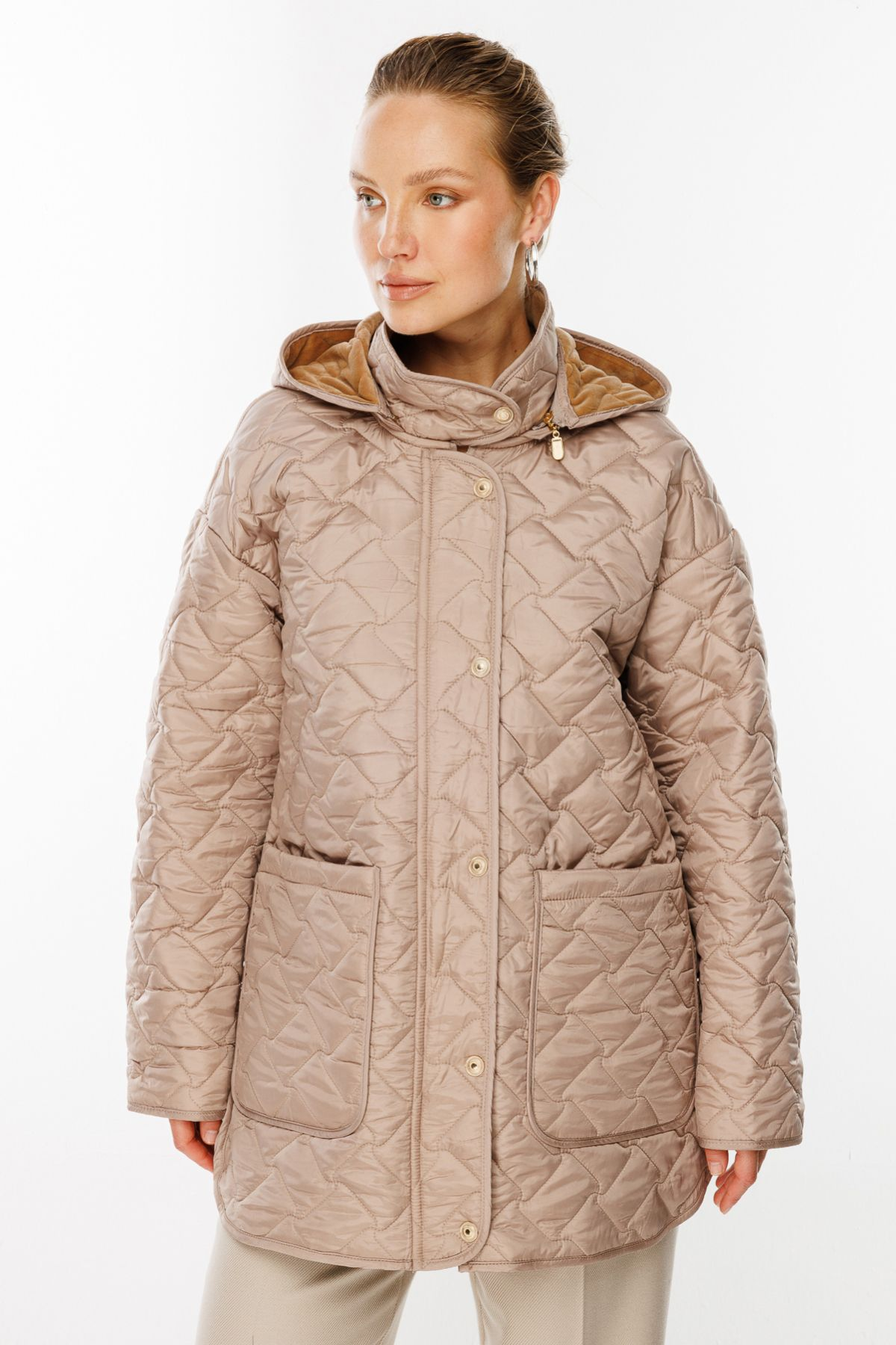 Ekol Kadın Oversize Kapüşonlu Midi Mont - Günlük Şıklık Secondary image
