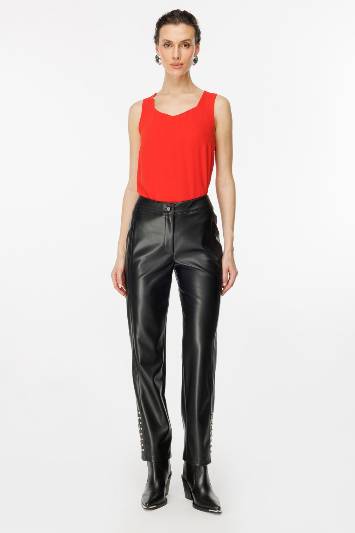 Ekol Kadın Deri Look Midi Pantolon - Minimalist Günlük Stil - Metalik Detaylar Main image