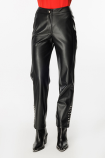 Ekol Kadın Deri Look Midi Pantolon - Minimalist Günlük Stil - Metalik Detaylar