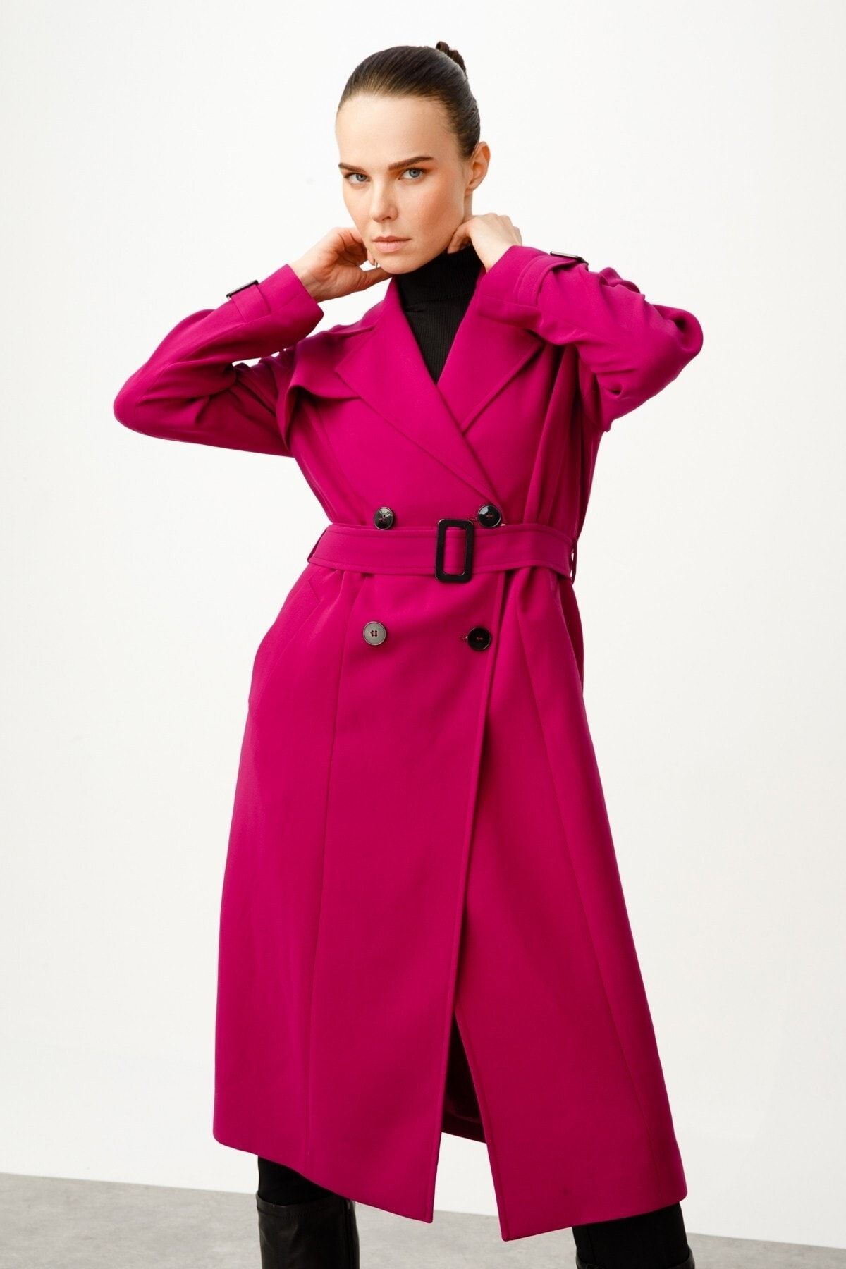 Ekol Kadın Midi Trençkot: Minimalist Günlük Stil, Uzun Kol, Kemer Detaylı Main image