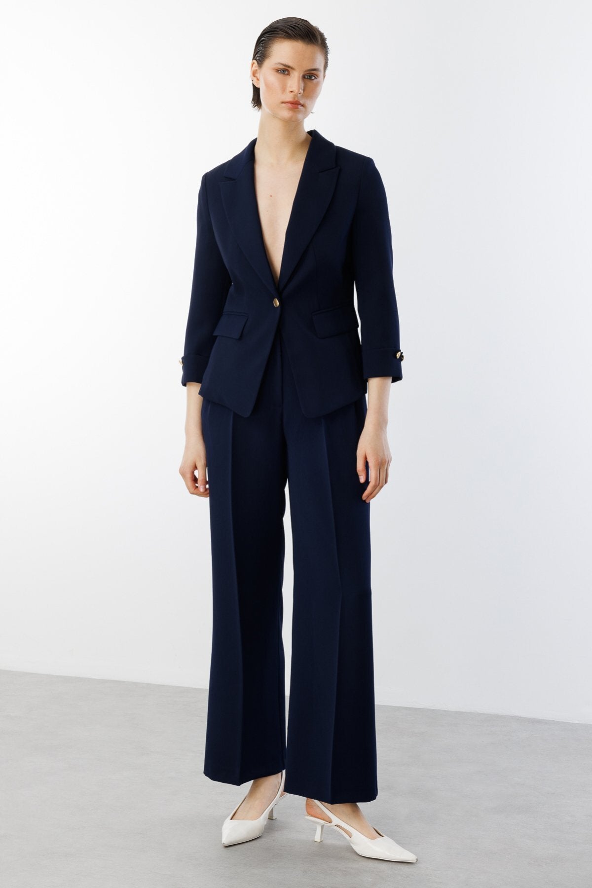 Ekol Minimalist 3/4 Kol Kadın Blazer Ceket - Günlük & Ofis Şıklığı