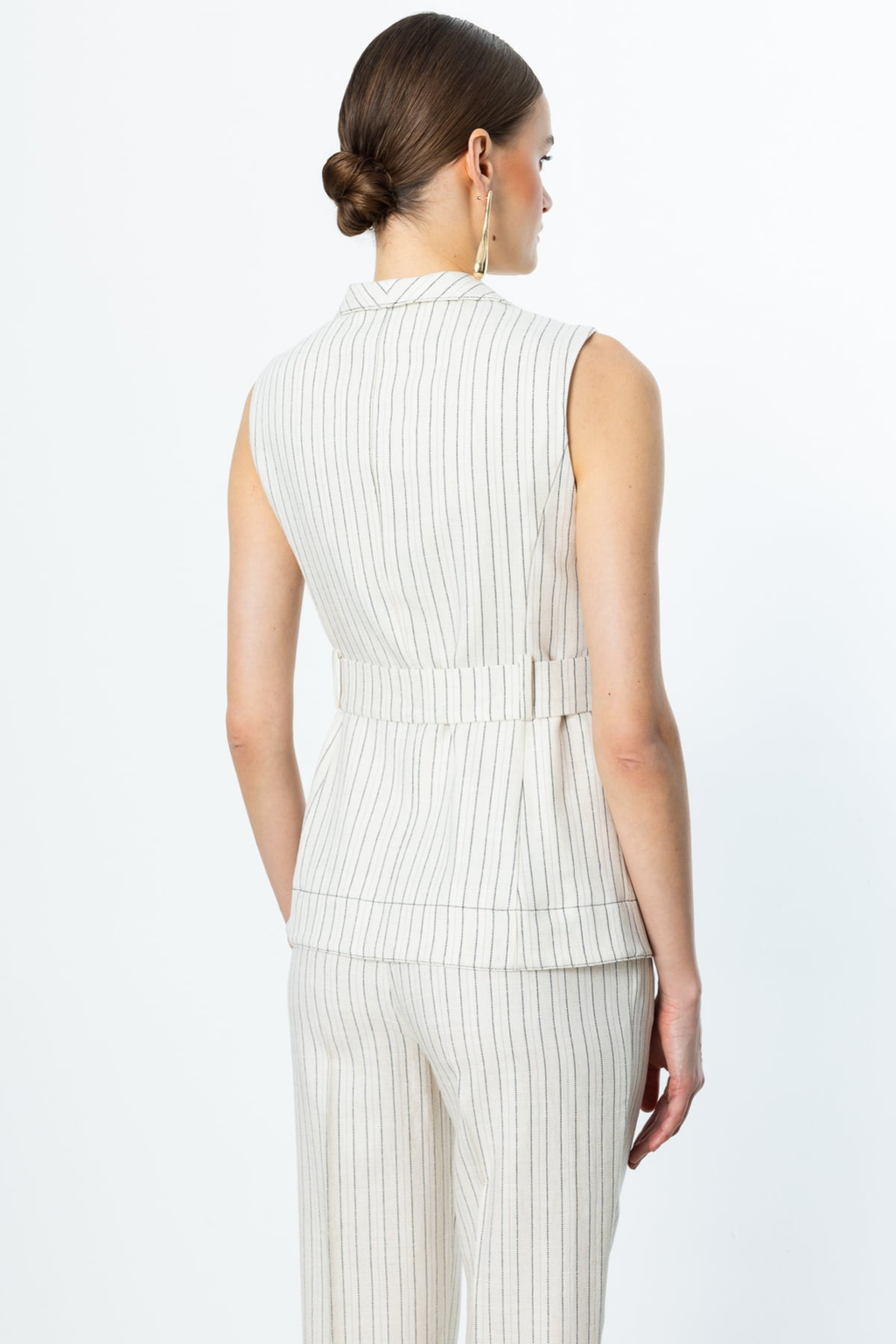 Ekol Minimalist Çizgili Kemerli Kolsuz Crop Yelek Kadın