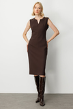 Ekol Minimalist Midi Elbise - Kolsuz V Yaka Günlük & İş Elbisesi