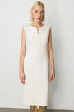Ekol Minimalist Midi Elbise - Kolsuz V Yaka Günlük & İş Elbisesi