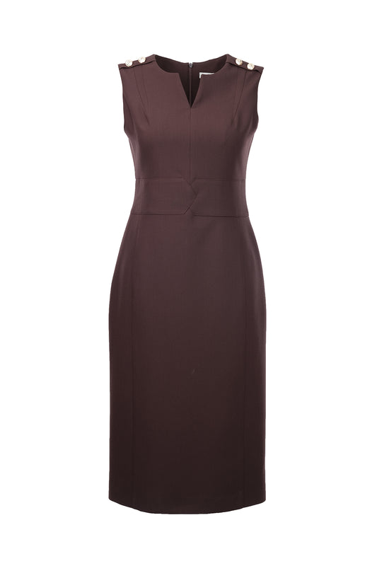 Ekol Minimalist Midi Elbise - Kolsuz V Yaka Günlük & İş Elbisesi