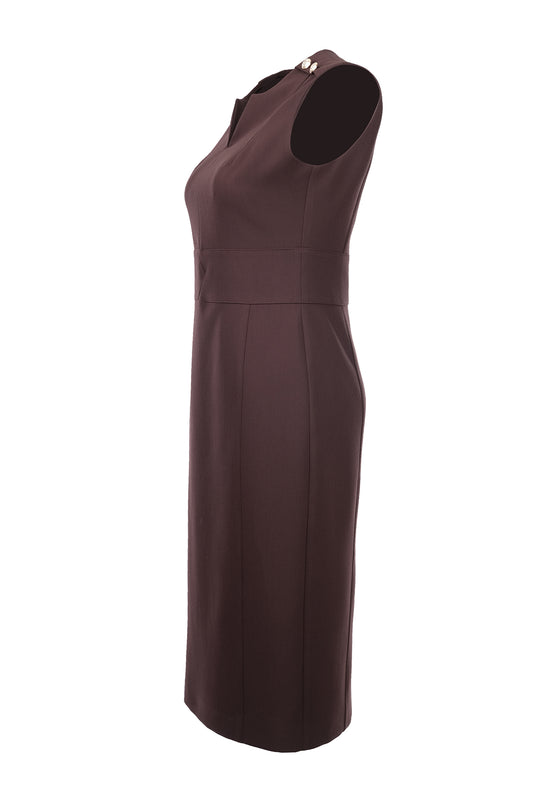 Ekol Minimalist Midi Elbise - Kolsuz V Yaka Günlük & İş Elbisesi