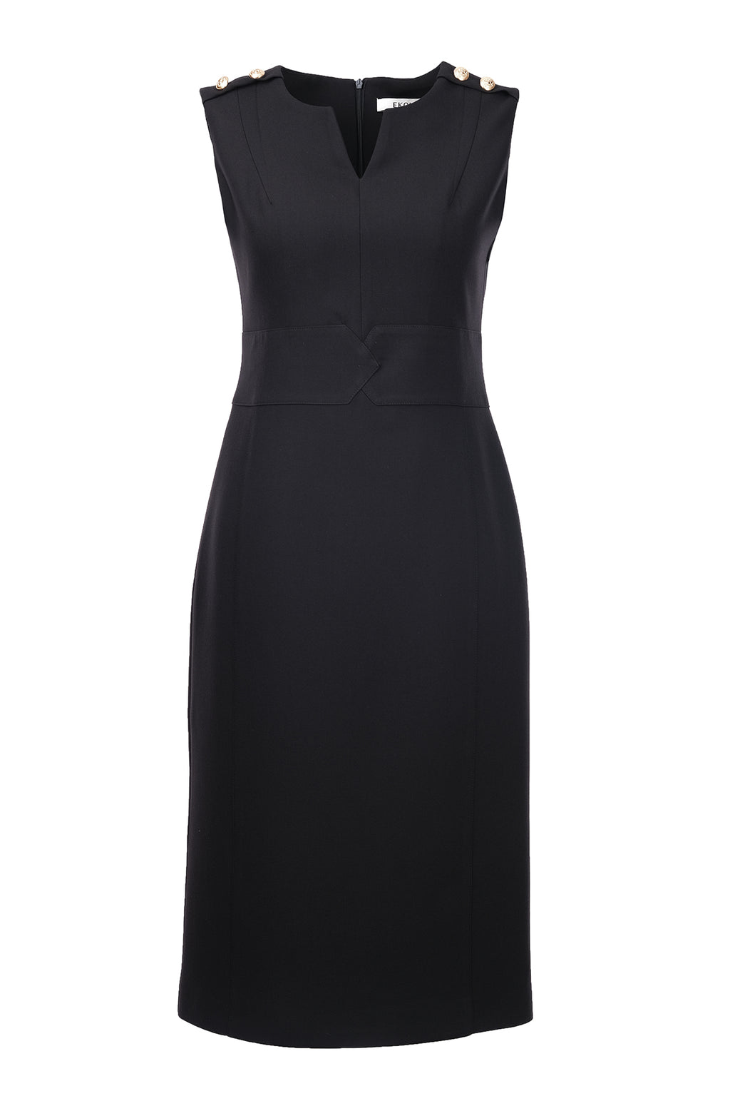 Ekol Minimalist Midi Elbise - Kolsuz V Yaka Günlük & İş Elbisesi