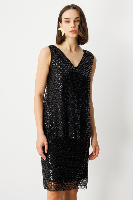 Ekol V-Neck Sleeveless Midi Sequin Blouse - Everyday & Special Occasions