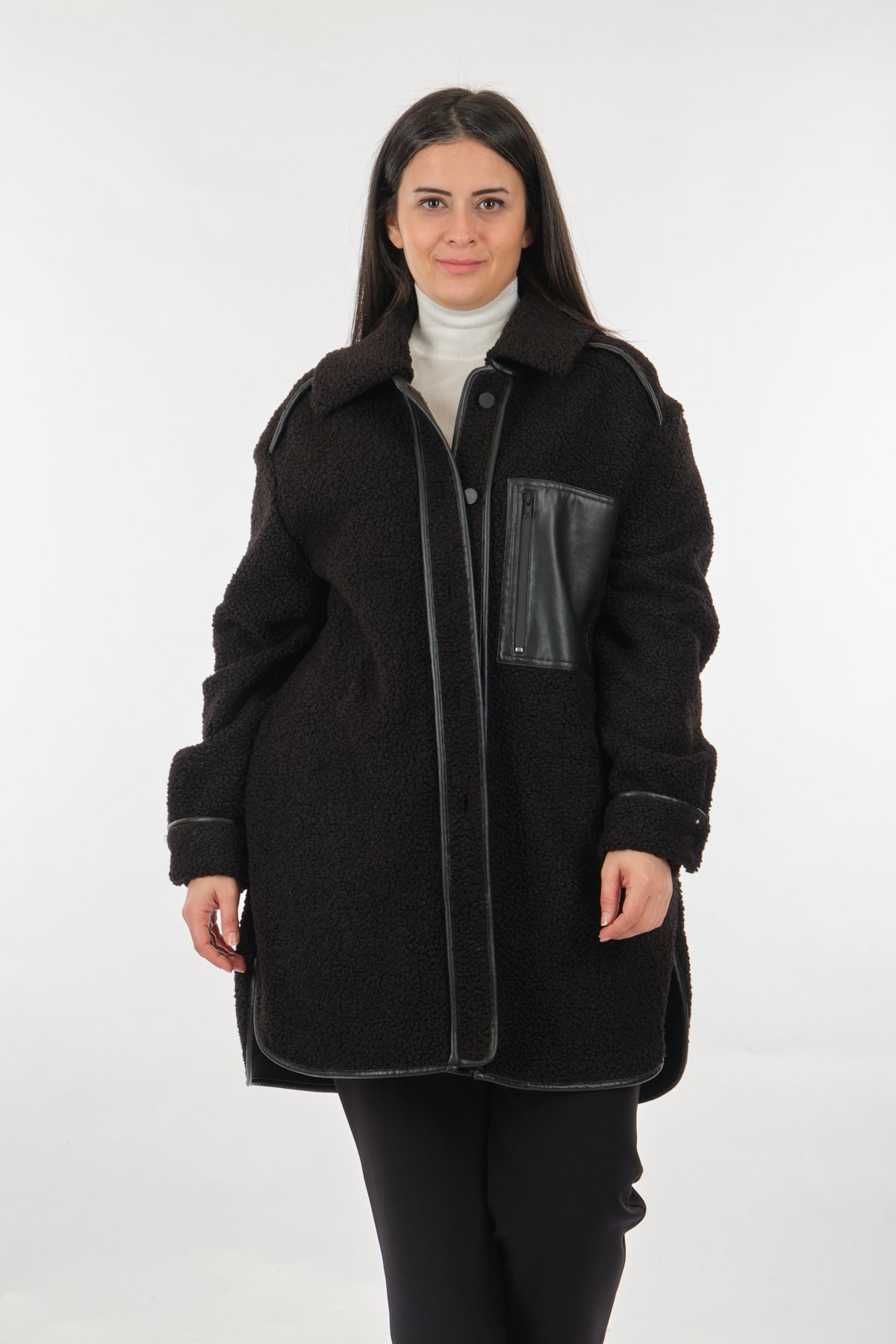 Ekol Oversize Midi Kaban - Deri Detaylı, Sıcak, Şık Secondary image