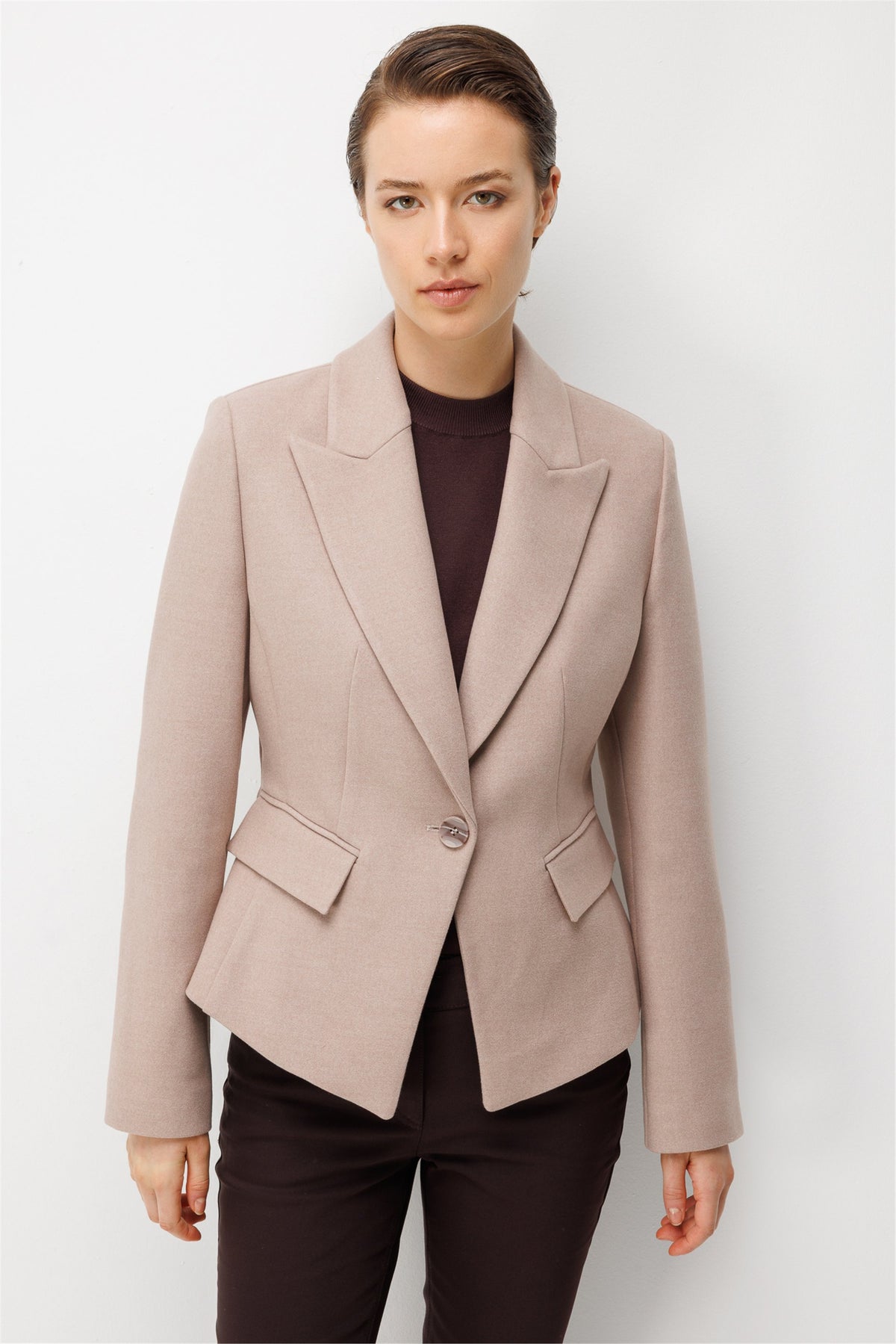 Ekol Kadın Çentikli Yaka Tek Düğmeli Blazer Ceket Yün Karışımlı Main image