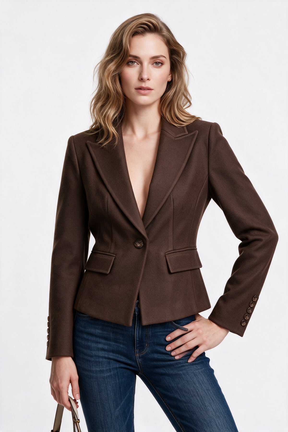 Ekol Kadın Çentikli Yaka Tek Düğmeli Blazer Ceket Yün Karışımlı Ana görsel