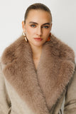 Ekol Fur-Trimmed Collar Coat with Patch Pockets