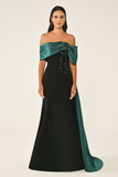 Off-Shoulder Crepe Dress with Train and Top Accessories - Evening Gown Alfa Beta