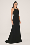 Crepe Long Evening Dress with Neckline and Back Accessories - Alfa Beta