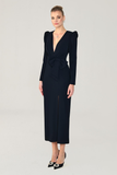 V-Neck Long Sleeved Long Evening Dress with Slit Alfabeta 