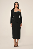 Asymmetrical Top Embellished Crepe Midi Evening Dress Alfabeta