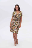 Canel Leopar Desenli Kısa Kol Midi Elbise - Günlük Şıklık