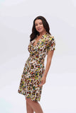 Canel Leopar Desenli Kısa Kol Midi Elbise - Günlük Şıklık