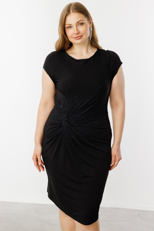 Stone Embellished Ruched Dress Ekol