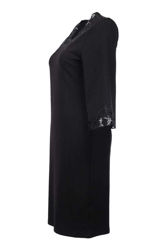 Ekol Dantelli 3/4 Kol Midi Elbise - Minimalist & Şık