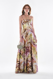 Patterned Thick Satin Maxi Evening Dress with Chain Detail - Explosion