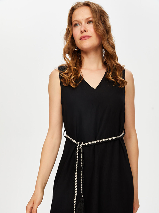 Resort Skirt Palm Pattern Monochrome Sleeveless Dress by Faik Sönmez