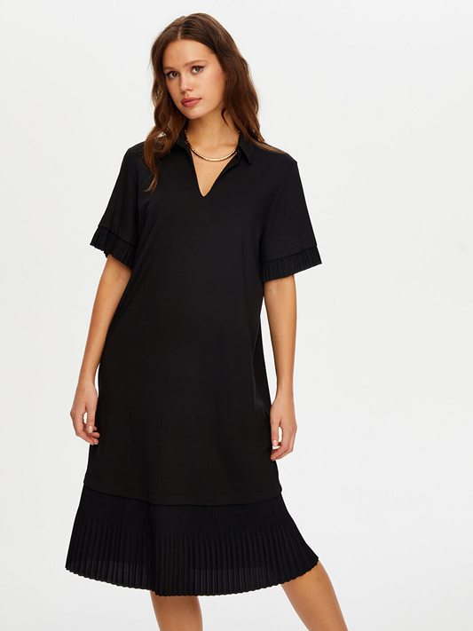 Eteği Pililseli Kısa Kol Örme Elbise Faik Sönmez