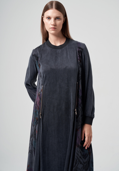 Müsemma Oversize Midi Kadife Elbise - Uzun Kol, Minimalist Tarz