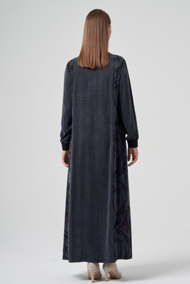Müsemma Oversize Midi Kadife Elbise - Uzun Kol, Minimalist Tarz Secondary image