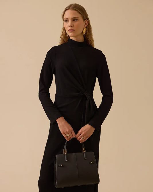 High-neck midi dress with tie detail - Seçil