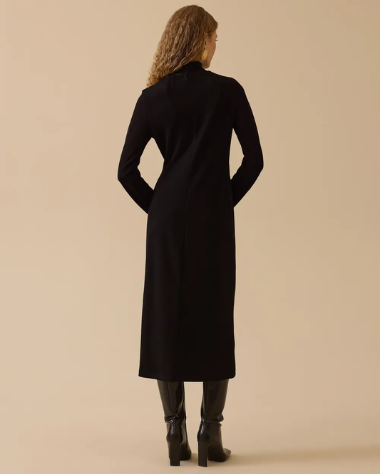 High-neck midi dress with tie detail - Seçil