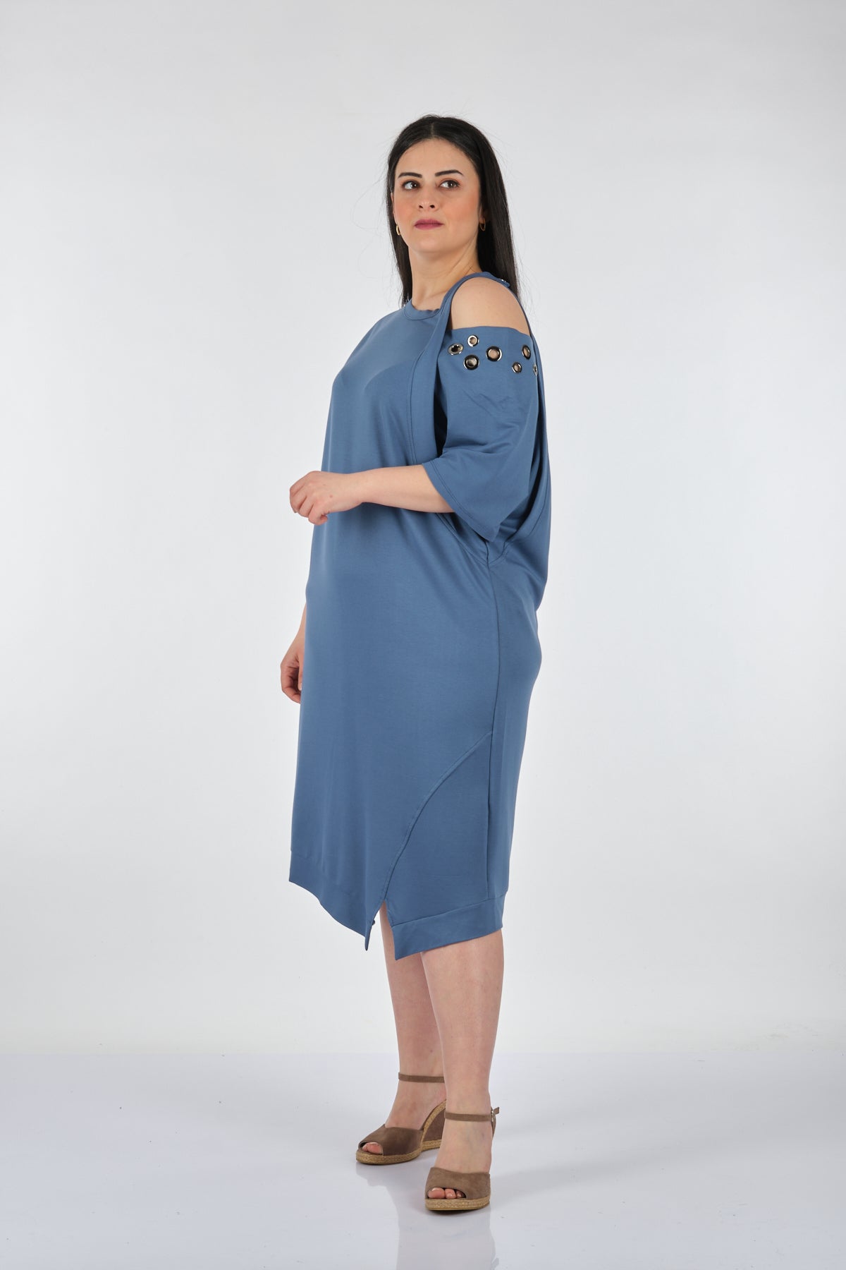 Vedi-bb Tek Omuz Oversize Midi Günlük Elbise - Rahat ve Şık Main image