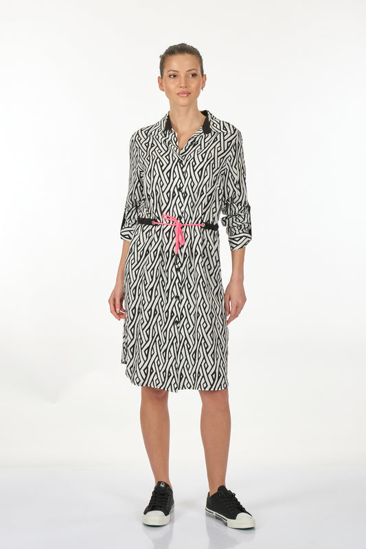 Ysatis Geometrik Desenli Uzun Kol Midi Günlük Elbise - Rahat Kesim