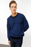 Men's Crew Neck Wool Sweater with Diamond Pattern on the Chest