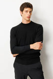 Men's Half Turtleneck Knit Sweater with Diamond Pattern on the Front 