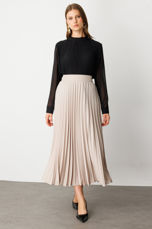 Ekol Büyük Beden Piliseli Maxi Boy Etek