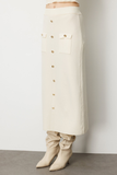 Midi Knit Skirt with Ten Decorative Buttons