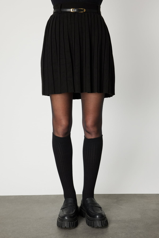 Pleated Mini Knit Skirt On