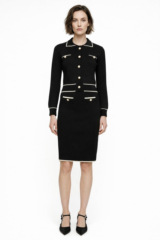 Knee-Length Knit Skirt with Decorative Buttons 26KON69915