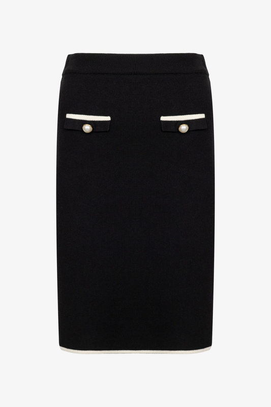 Knee-Length Knit Skirt with Decorative Buttons 26KON69915