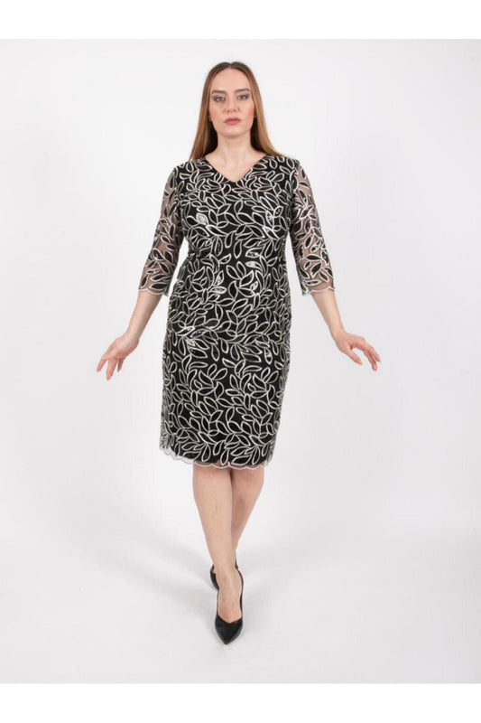 Ezze Women's Leaf Pattern Evening Dress 25YEZ4296