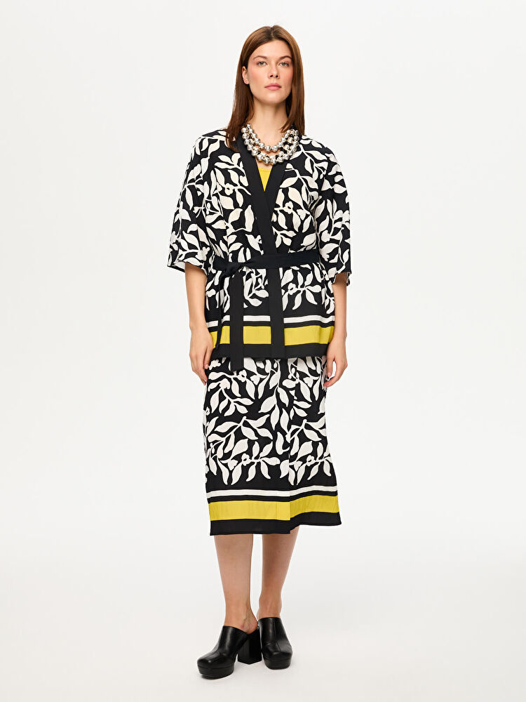 Faik Sönmez Eteği Sulu Monochrome Desen Kimono US26KMN001 Main image