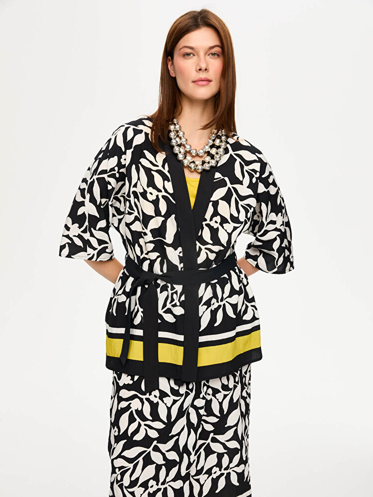 Faik Sönmez Eteği Sulu Monochrome Desen Kimono US26KMN001