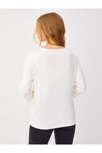 Faik Sönmez Kadın Minimalist Oversize V Yaka 3/4 Kol Bluz
